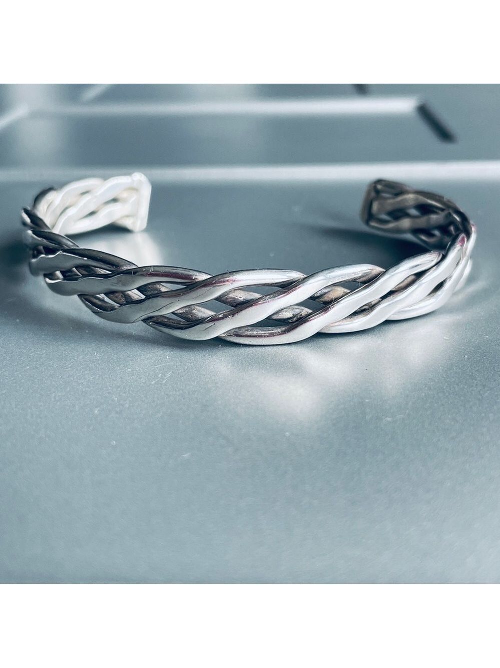 Mexico Sterling Silver Braided Intertwoven Cuff Bracelet